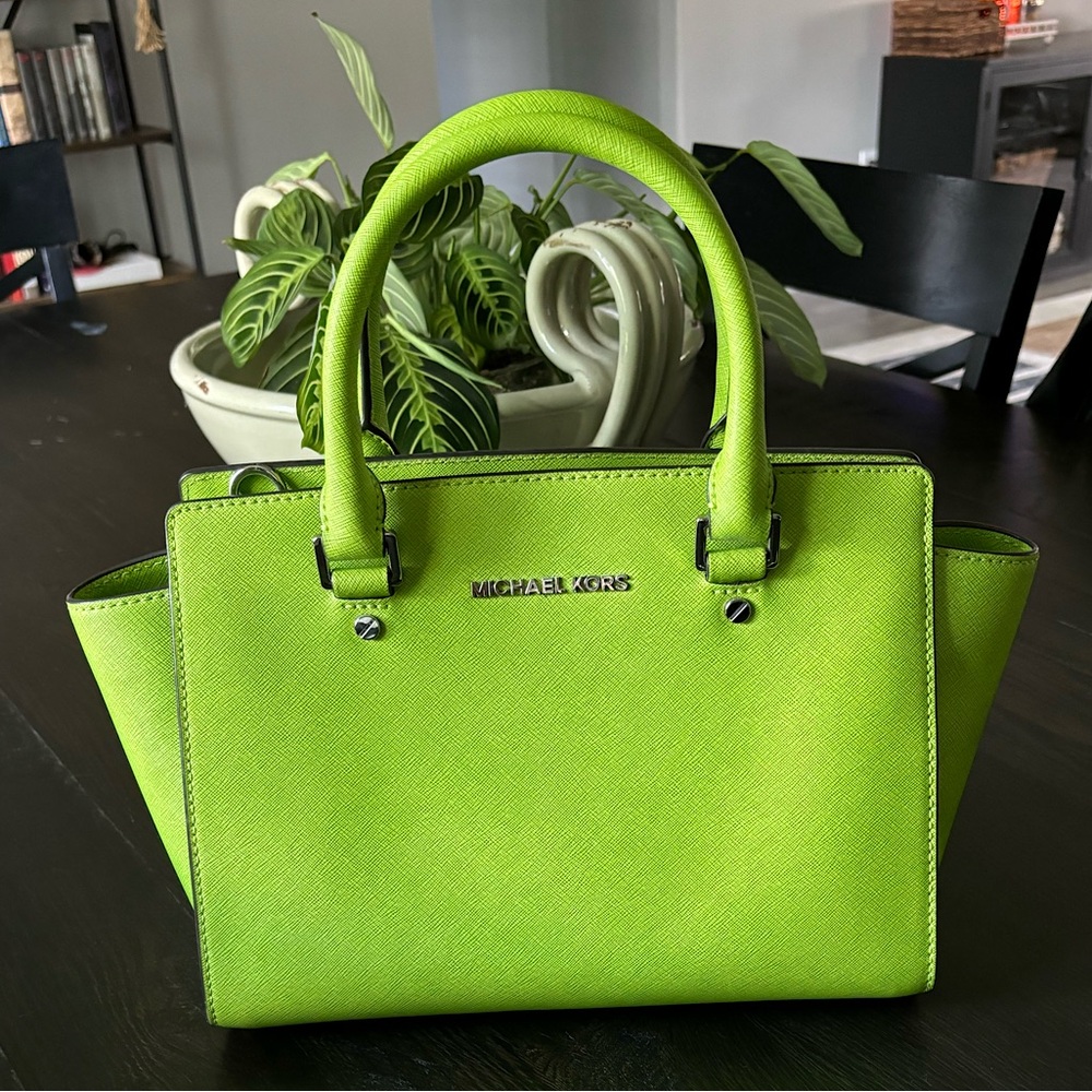 Michael Kors Lime Green Saffiano Leather Shoulder Bag